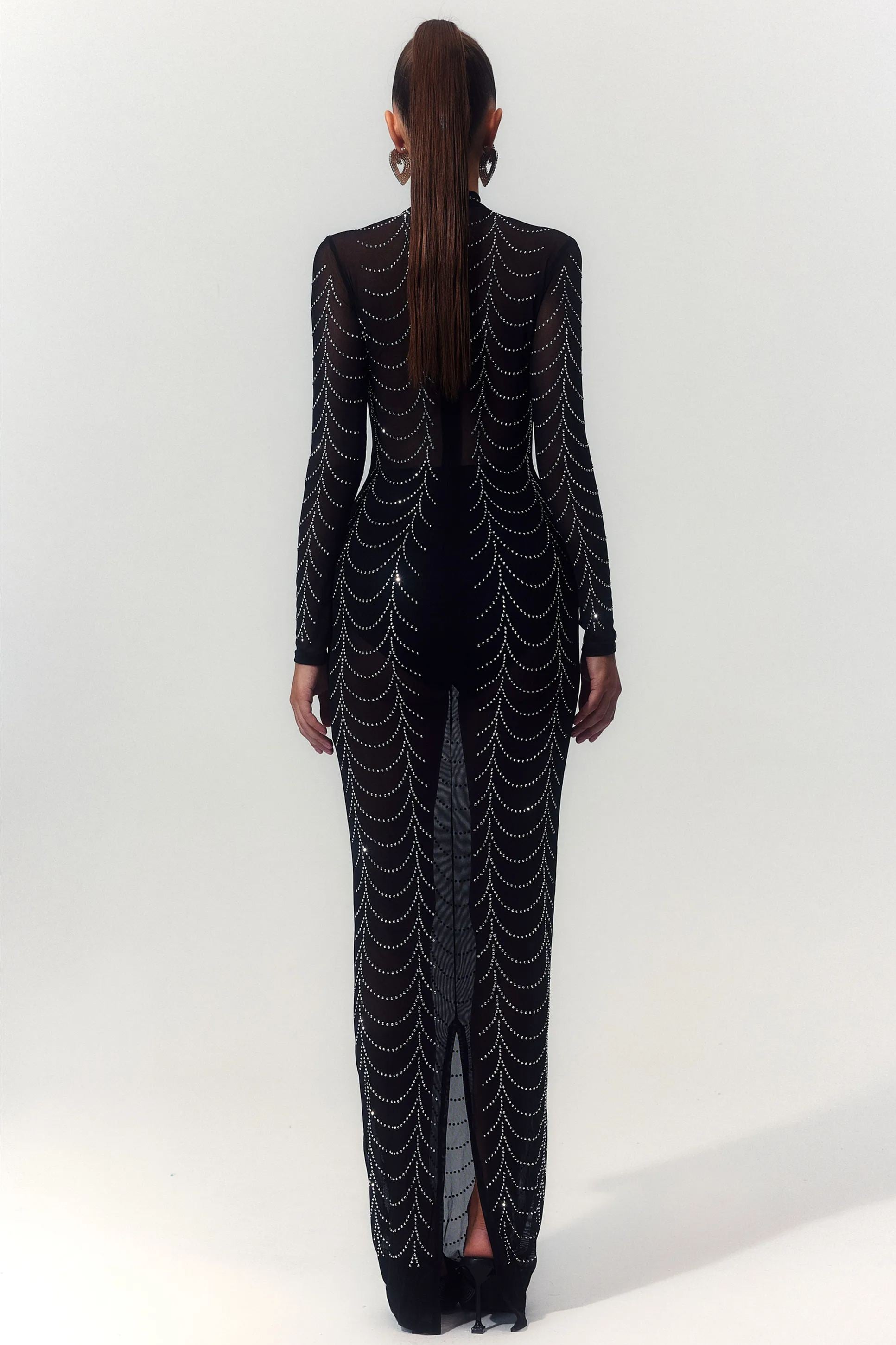 Cornelia Balıkçı Yaka Taşlı Uzun Elbise