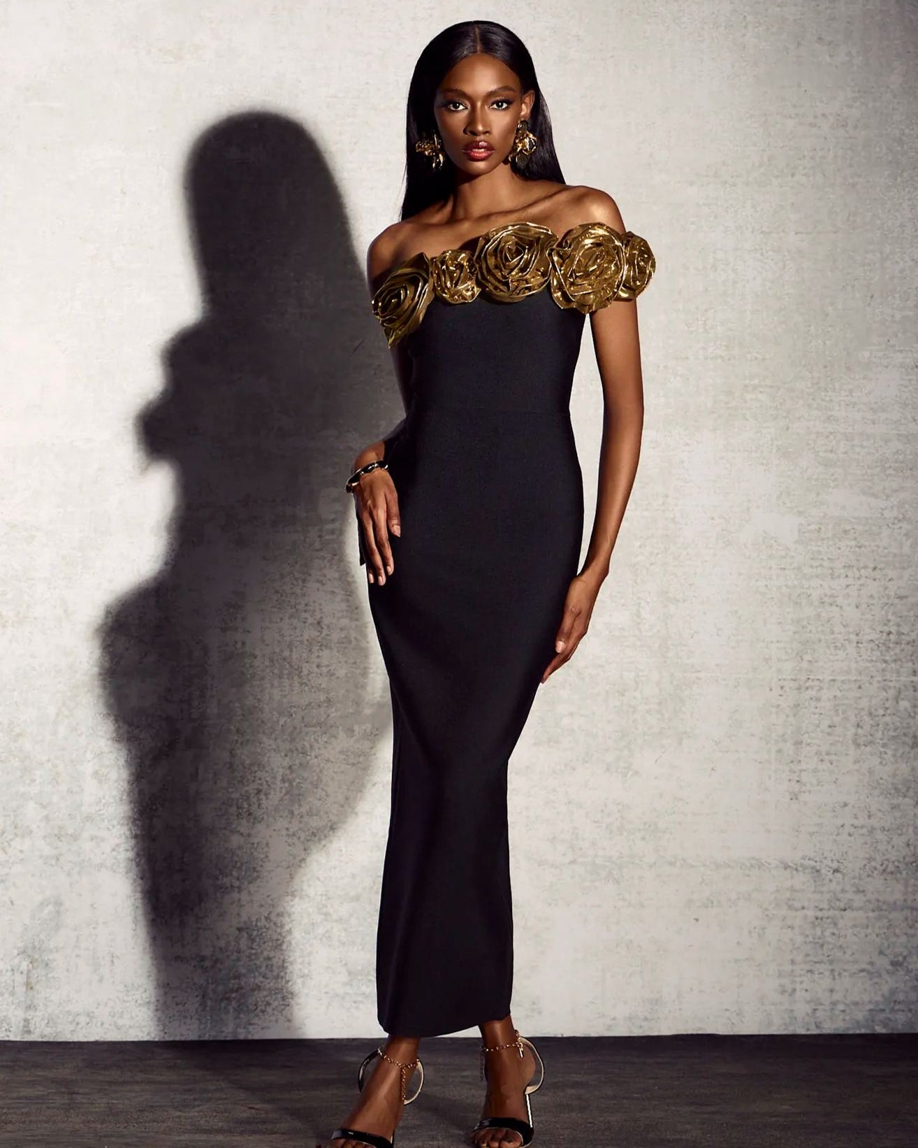 Martha Tek Omuz Rozet Uzun Elbise