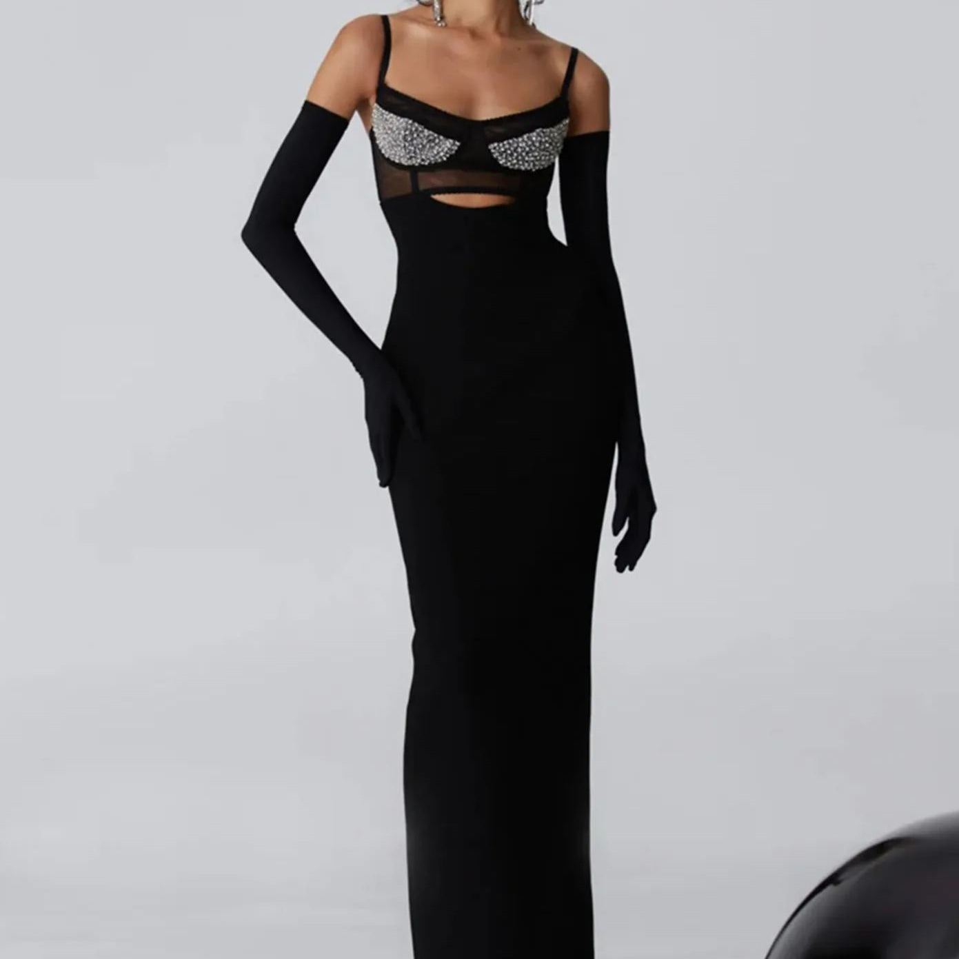 Stephanie Kristal Taşlı Kesim Uzun Elbise