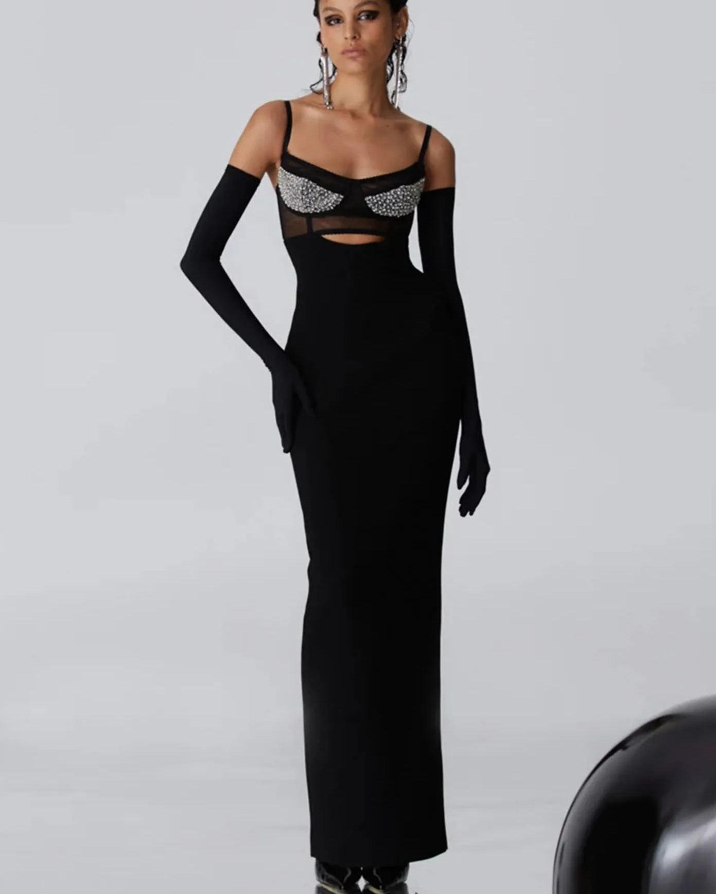 Stephanie Kristal Taşlı Kesim Uzun Elbise