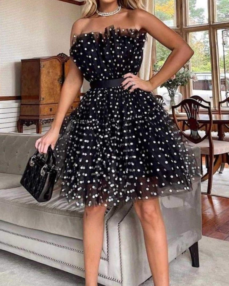 Ina Puantiyeli Tül Mini Elbise