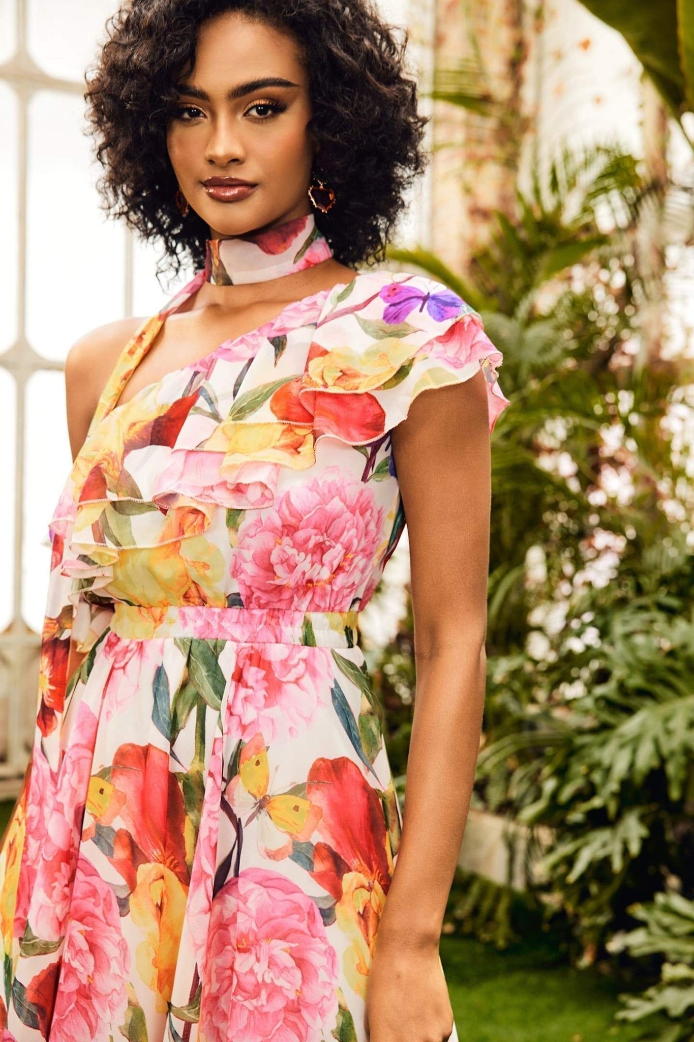 Jacqueline Tek Omuz Çiçek Baskılı Maxi Elbise