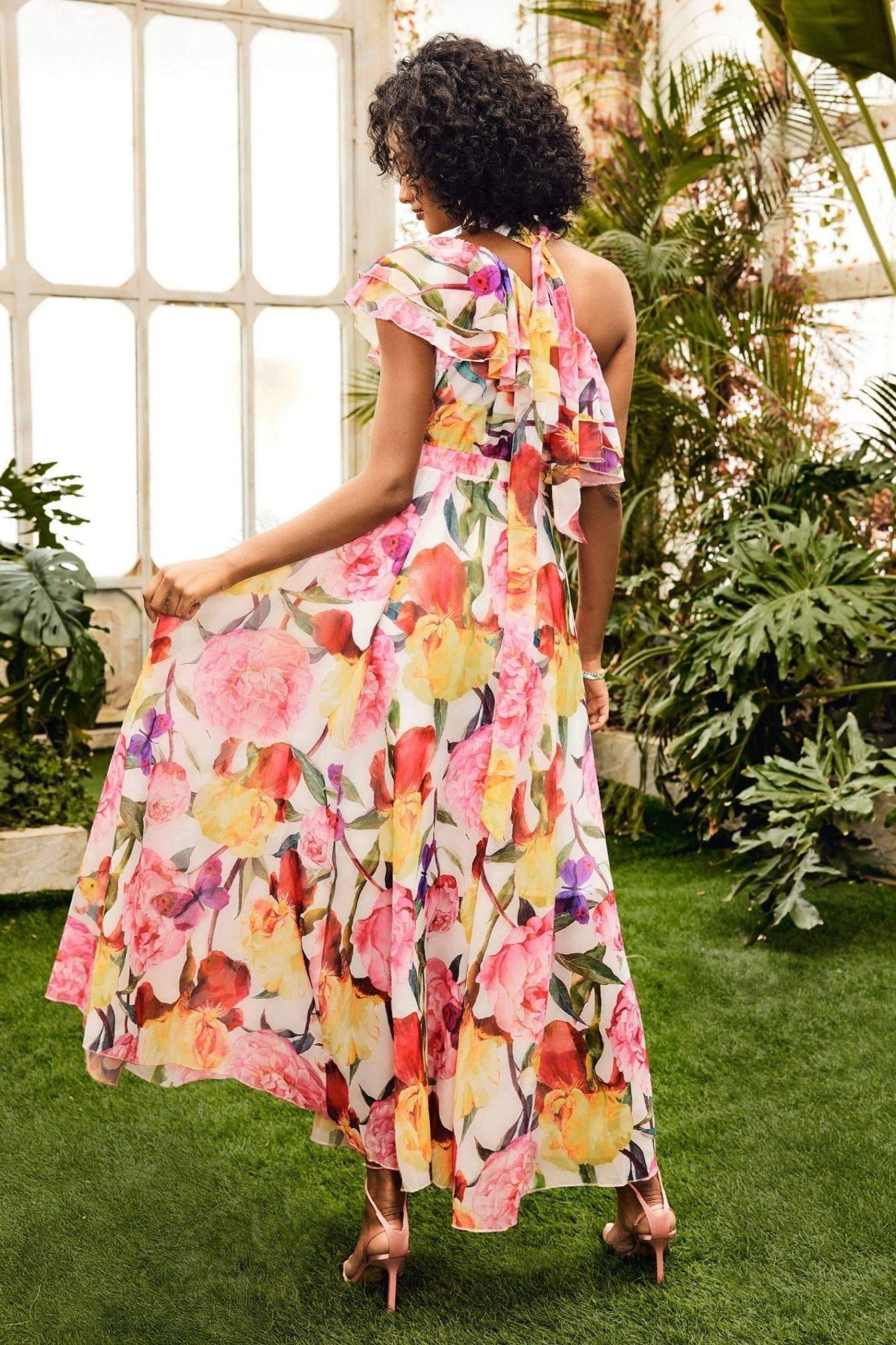 Jacqueline Tek Omuz Çiçek Baskılı Maxi Elbise