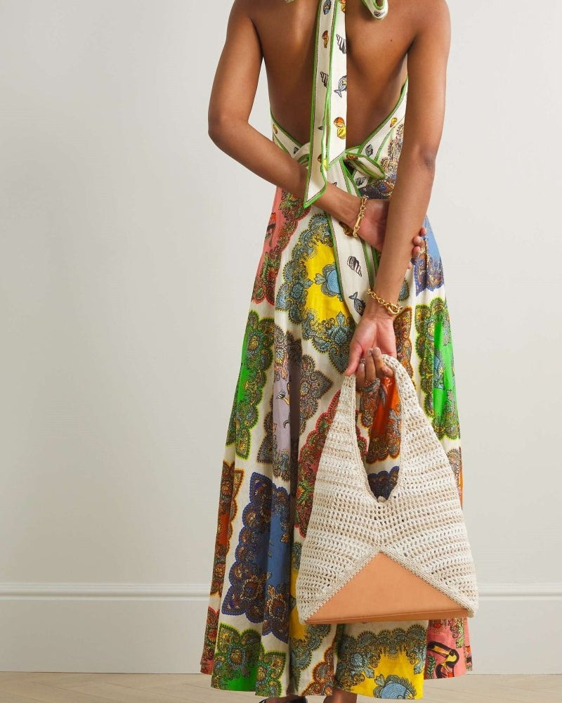 Janice Baskılı Boyundan Bağlı Uzun Elbise