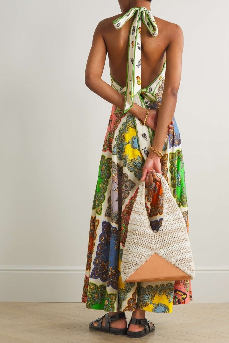 Janice Baskılı Boyundan Bağlı Uzun Elbise