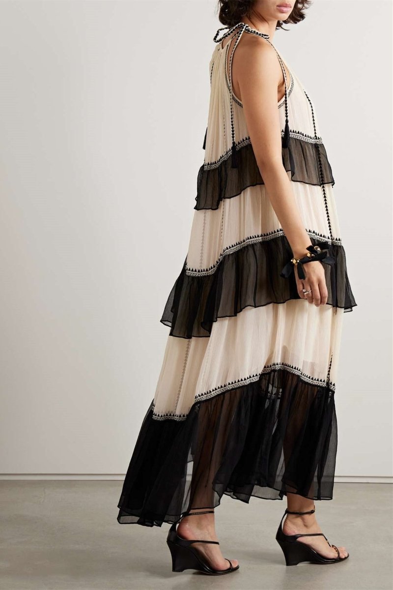 Jean Boyundan Bağlamalı Katlı Maxi Elbise