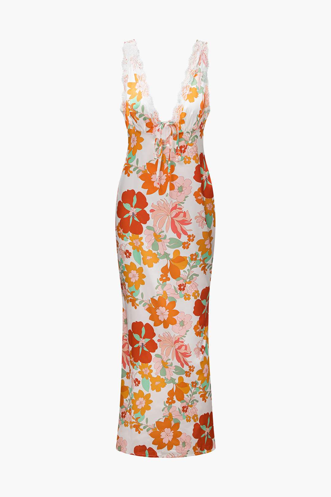 Jill Baskılı V Yaka Dantel Maxi Elbise