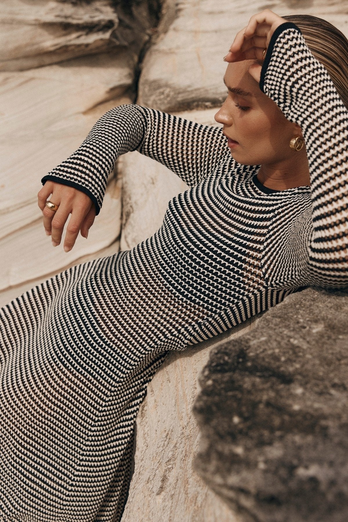 Jill Transparan Şeritli Örgü Maxi Elbise