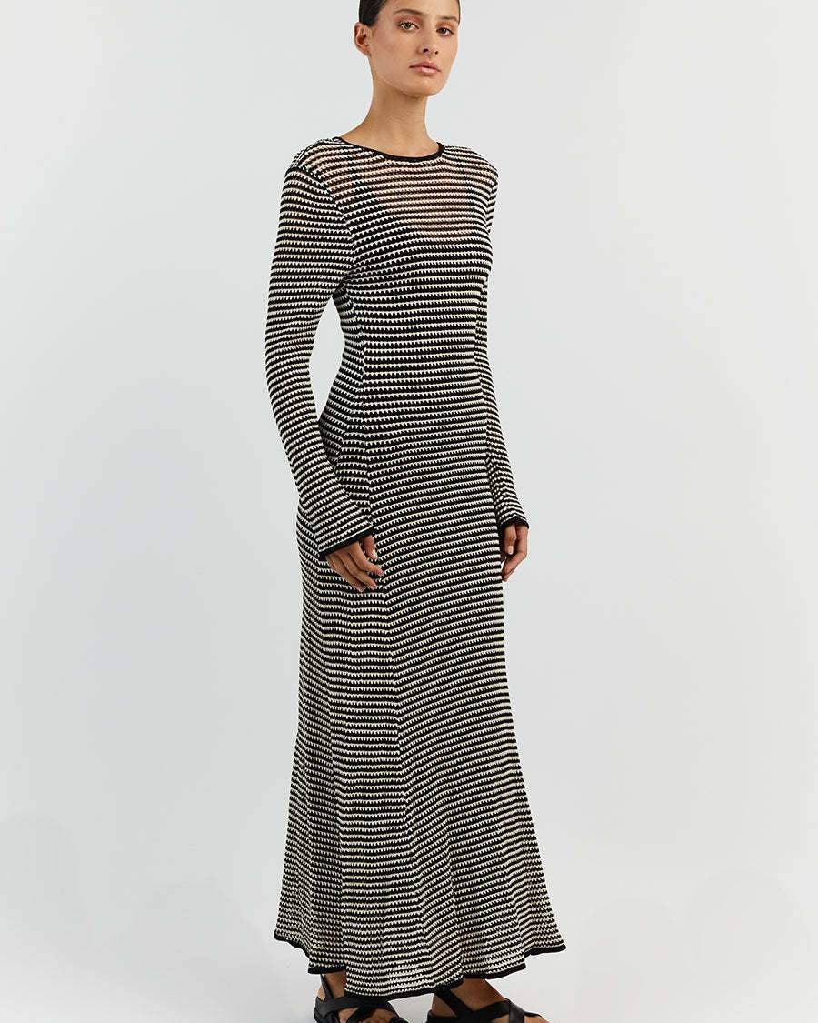 Jill Transparan Şeritli Örgü Maxi Elbise