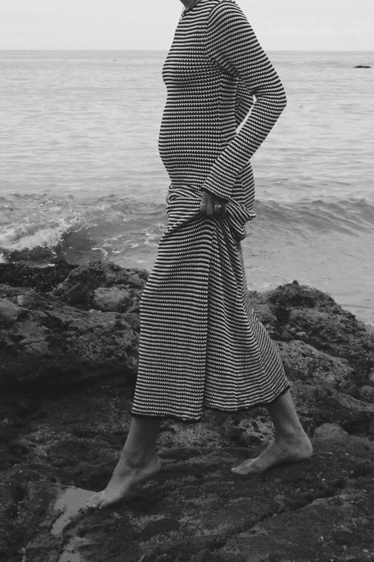 Jill Transparan Şeritli Örgü Maxi Elbise