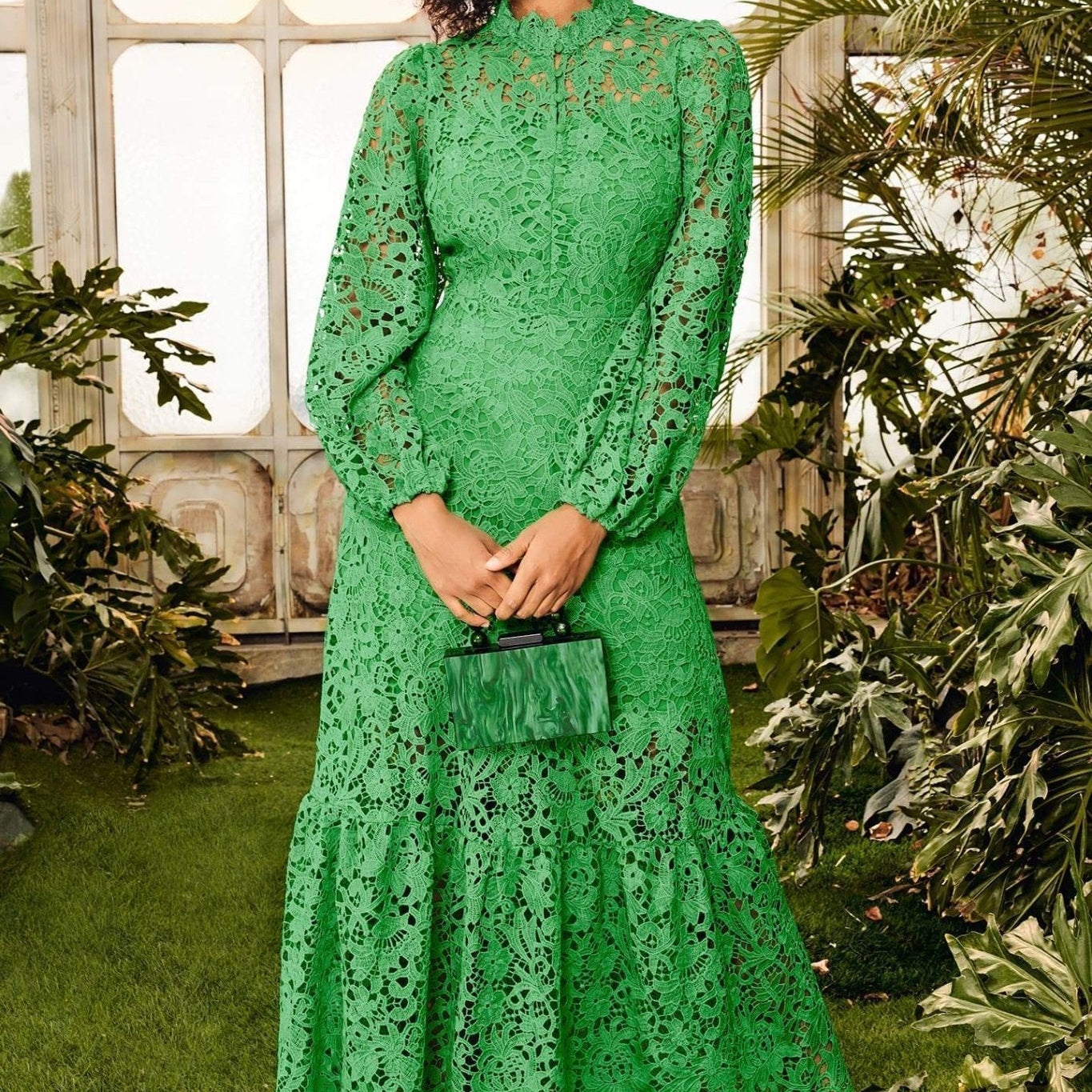 Joa İşlemeli Dantel Kesimli Flare Maxi Elbise