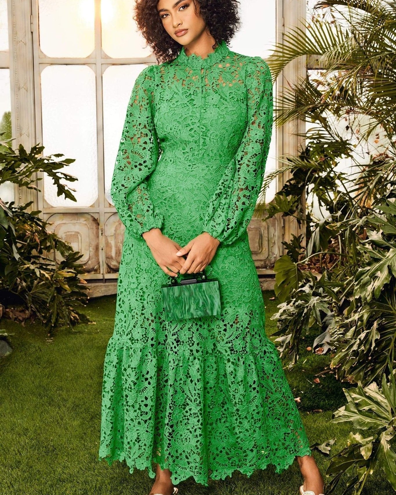 Joa İşlemeli Dantel Kesimli Flare Maxi Elbise