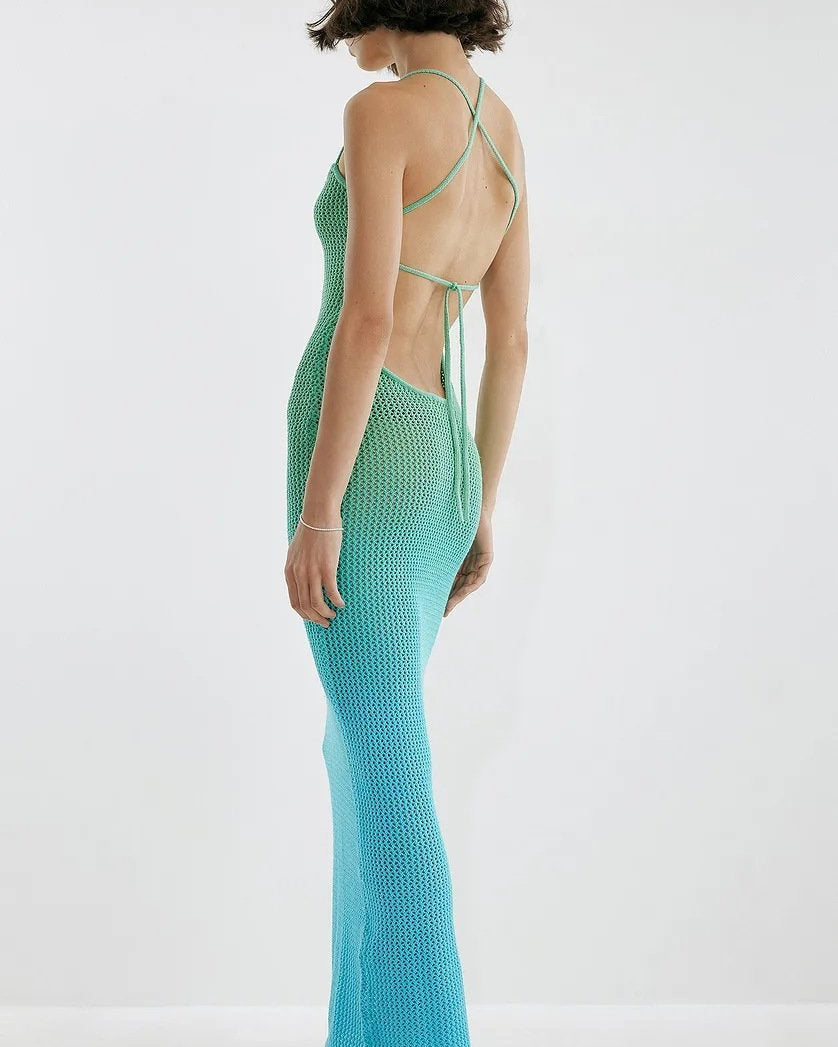 Jodie Degrade Boyundan Bağlı Örgü Maxi Elbise