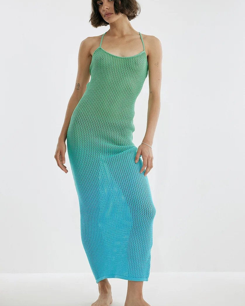 Jodie Degrade Boyundan Bağlı Örgü Maxi Elbise