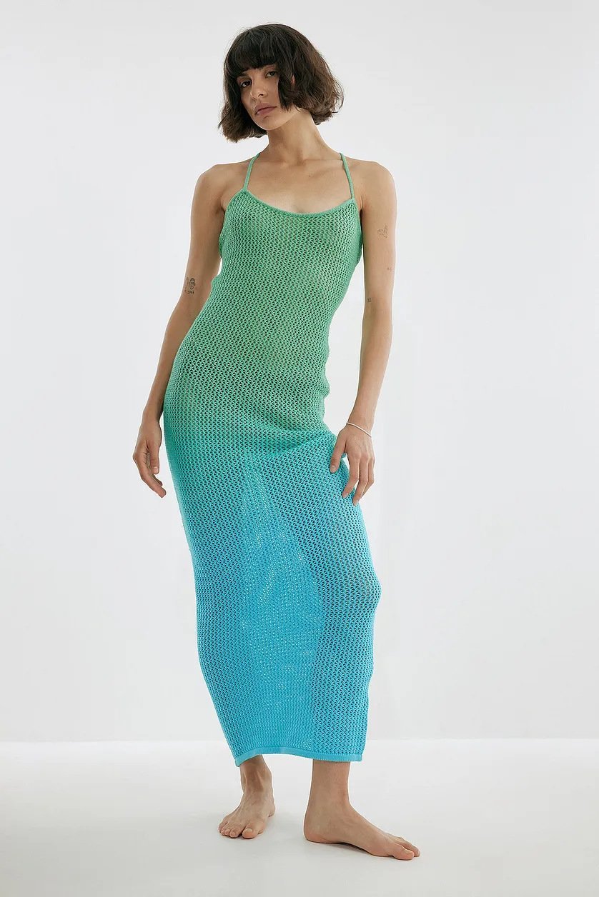 Jodie Degrade Boyundan Bağlı Örgü Maxi Elbise