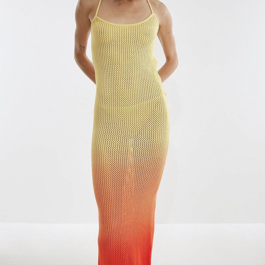 Jodie Degrade Boyundan Bağlı Örgü Maxi Elbise