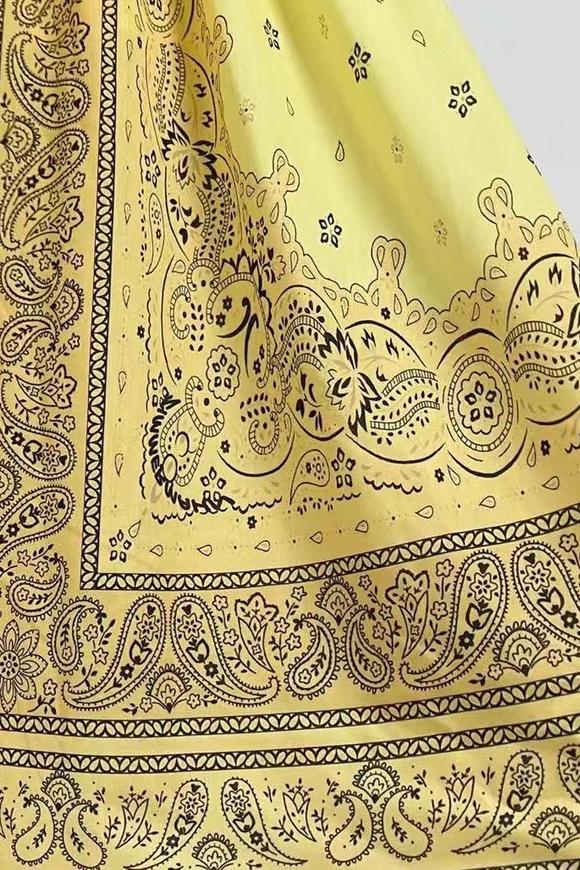 Simona Baskılı V Yaka Flare Maxi Elbise