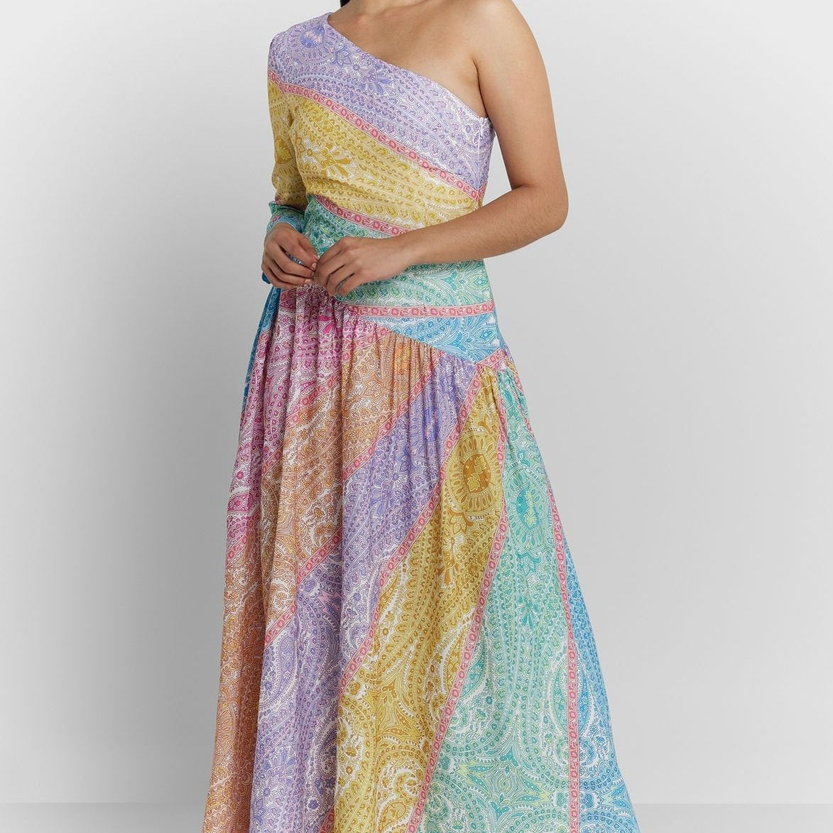 Zanna Baskılı Tek Omuz Flare Maxi Elbise