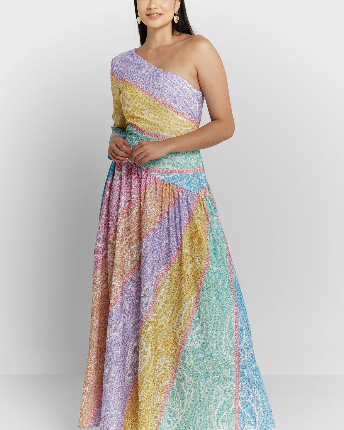 Zanna Baskılı Tek Omuz Flare Maxi Elbise