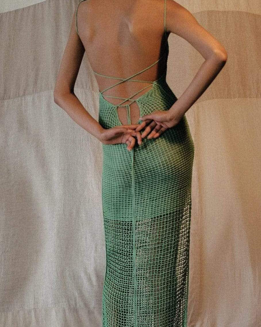 Janet Boyundan Bağlamalı Püskül Tığ İşi Maxi Elbise