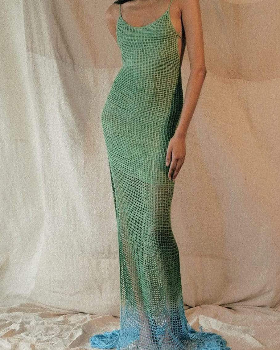 Janet Boyundan Bağlamalı Püskül Tığ İşi Maxi Elbise