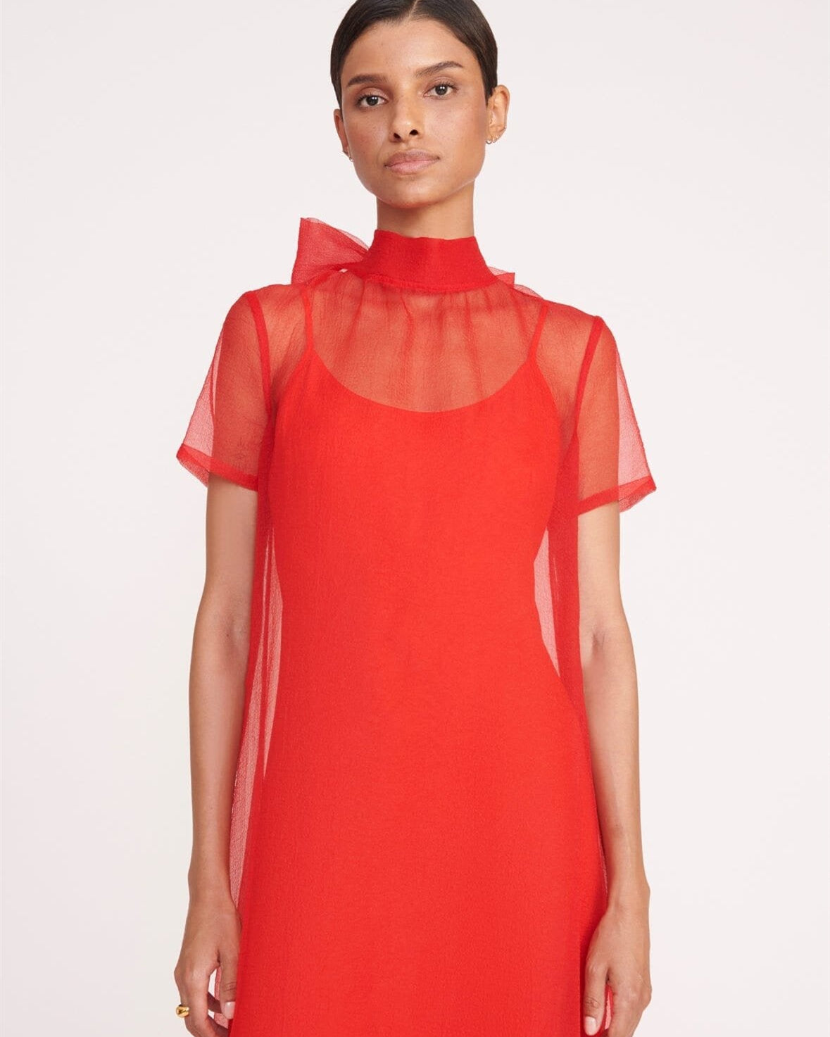 Agatha Tül Kaplama Kısa Kollu Maxi Elbise