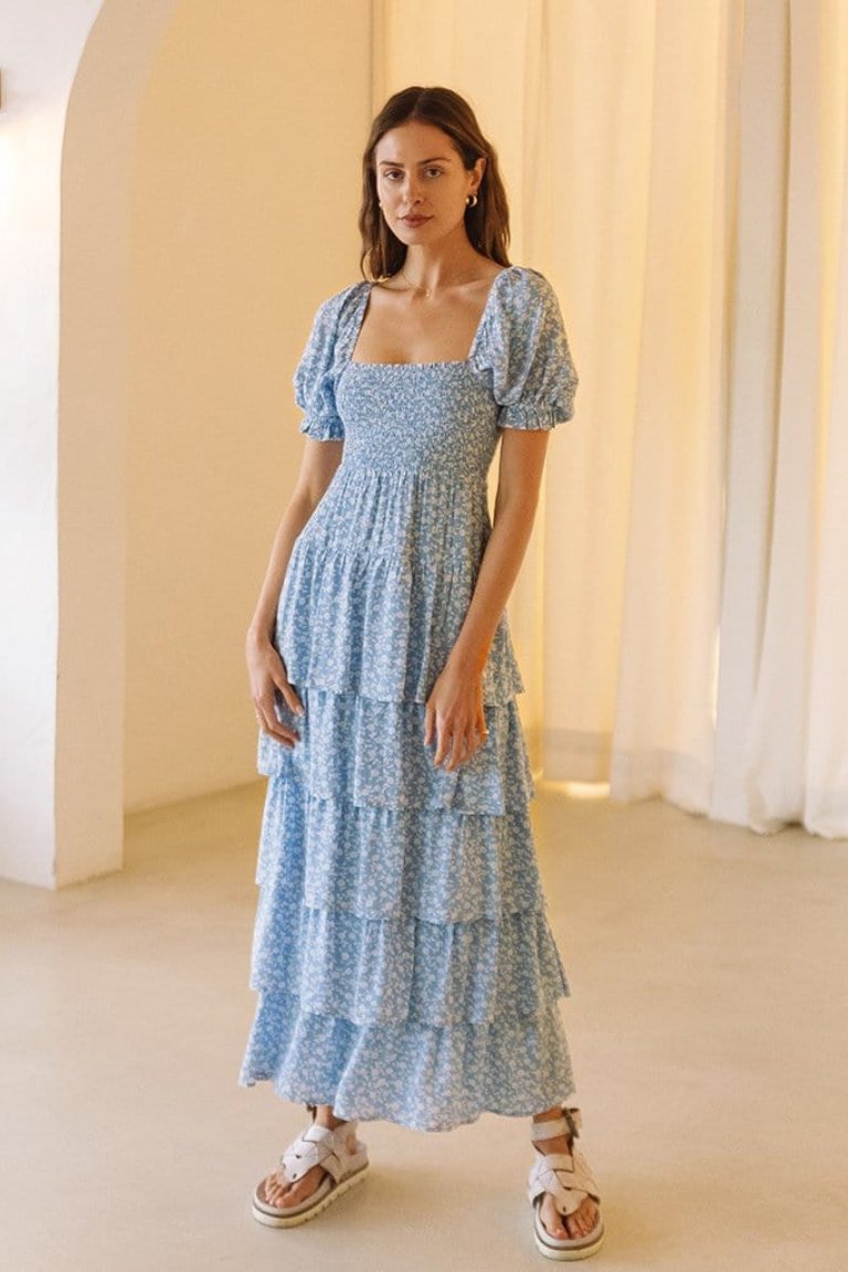 Ebbie Baskılı Papyon Büzgülü Uzun Elbise