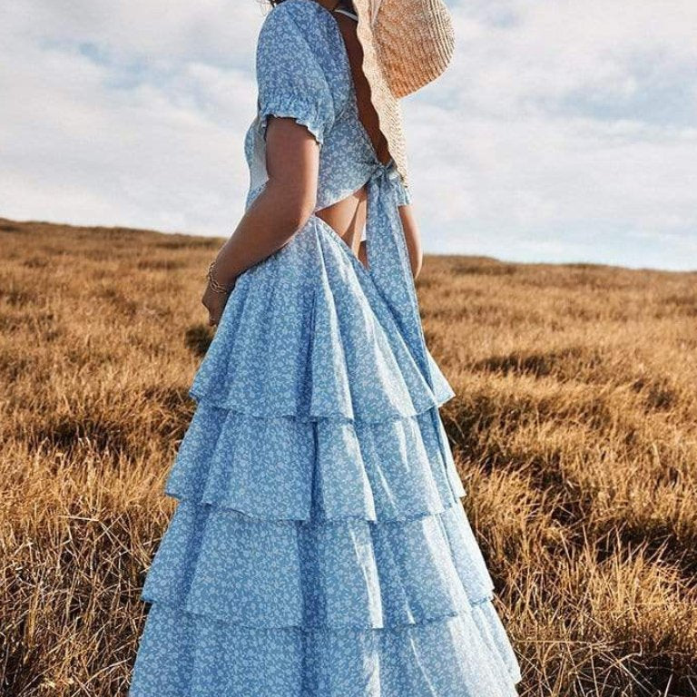 Ebbie Baskılı Papyon Büzgülü Uzun Elbise