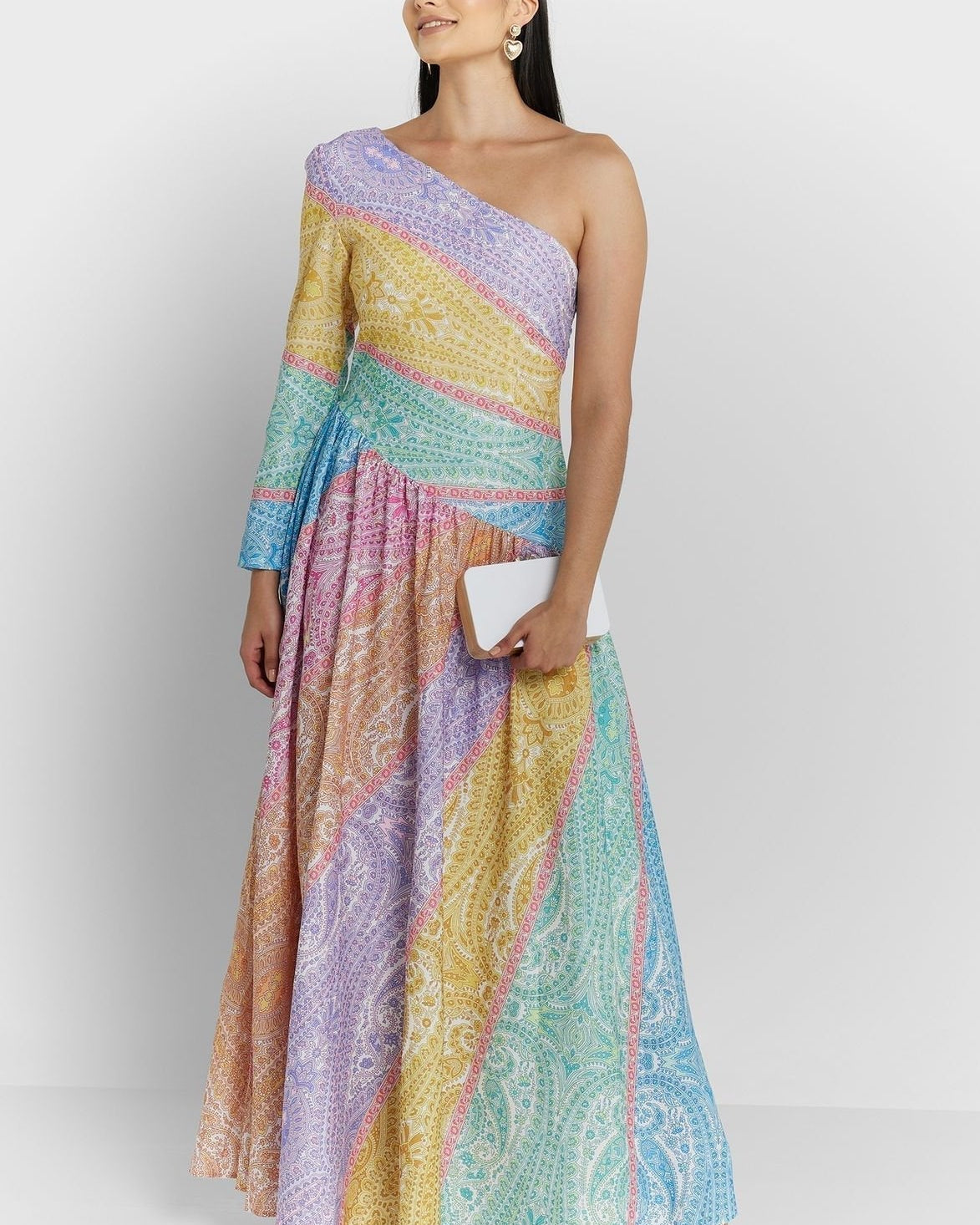 Zanna Baskılı Tek Omuz Flare Maxi Elbise