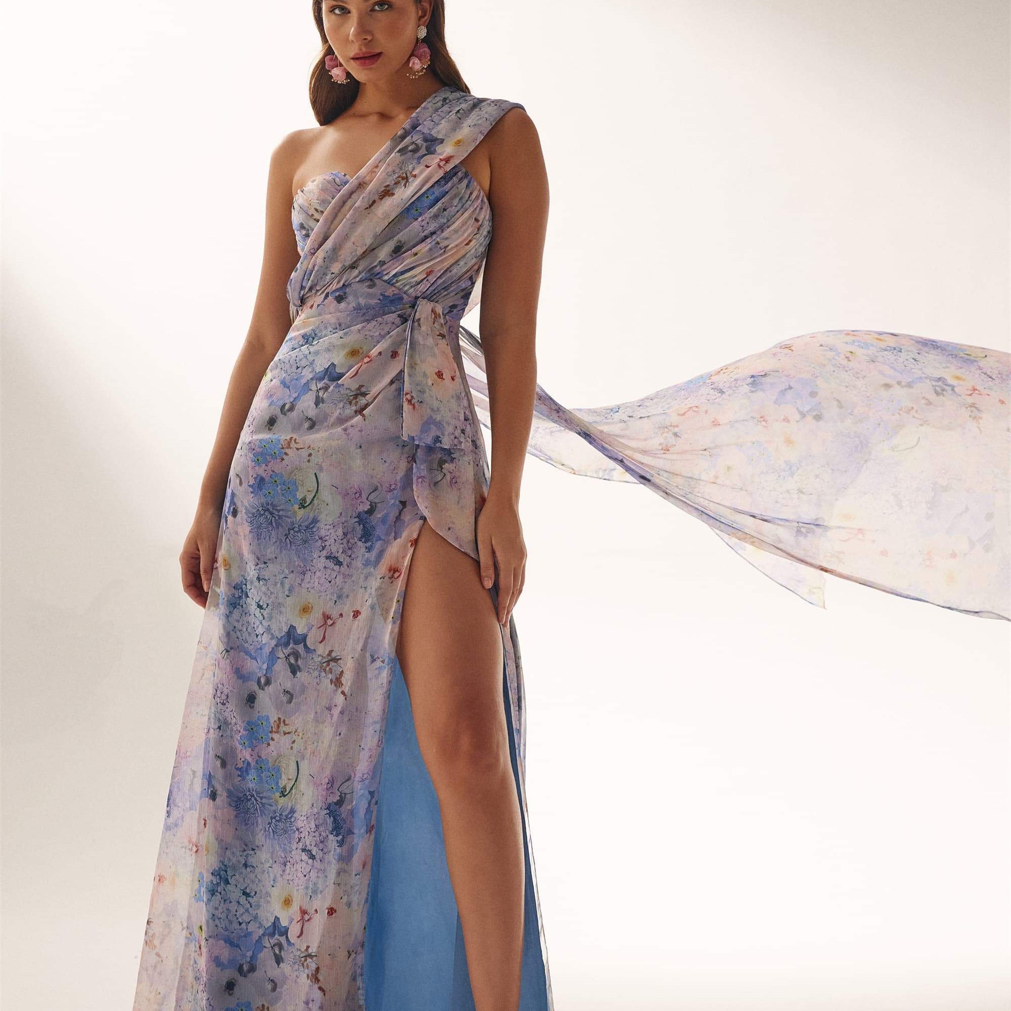 Molly Çiçek Baskılı Bölünmüş Uzun Elbise