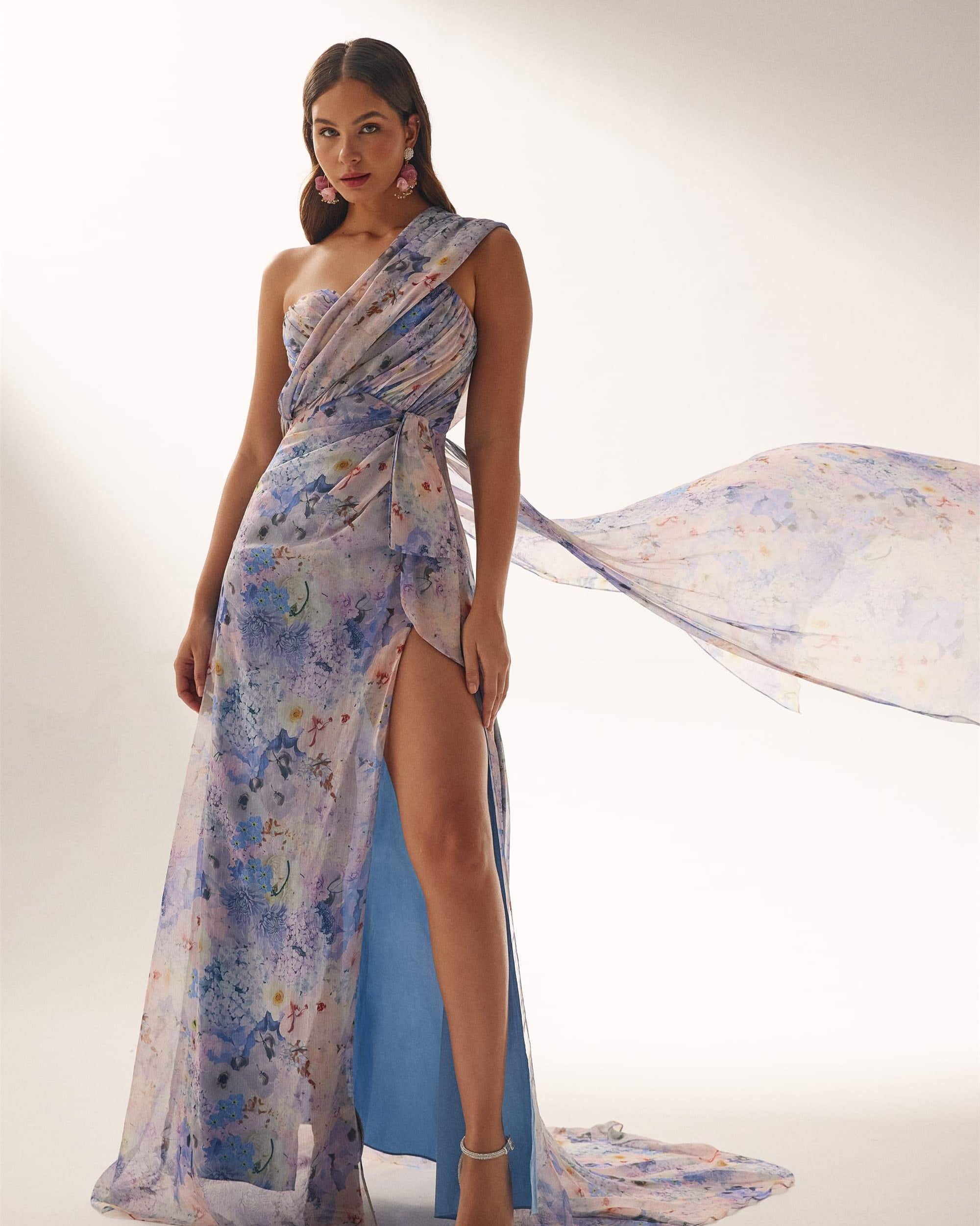 Molly Çiçek Baskılı Bölünmüş Uzun Elbise