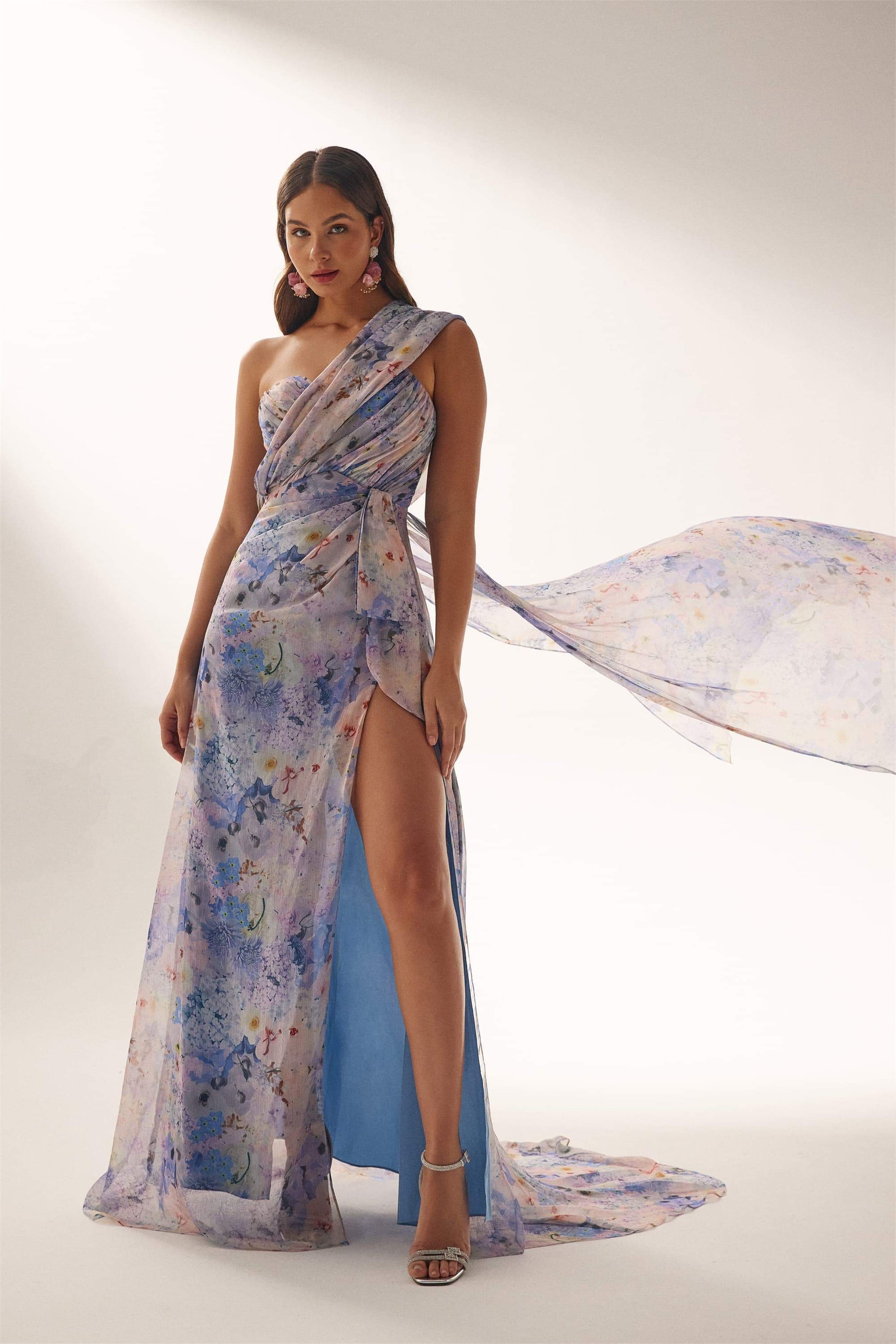 Molly Çiçek Baskılı Bölünmüş Uzun Elbise