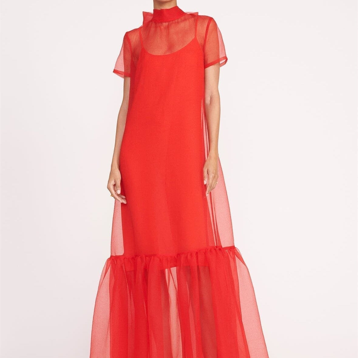 Agatha Tül Kaplama Kısa Kollu Maxi Elbise