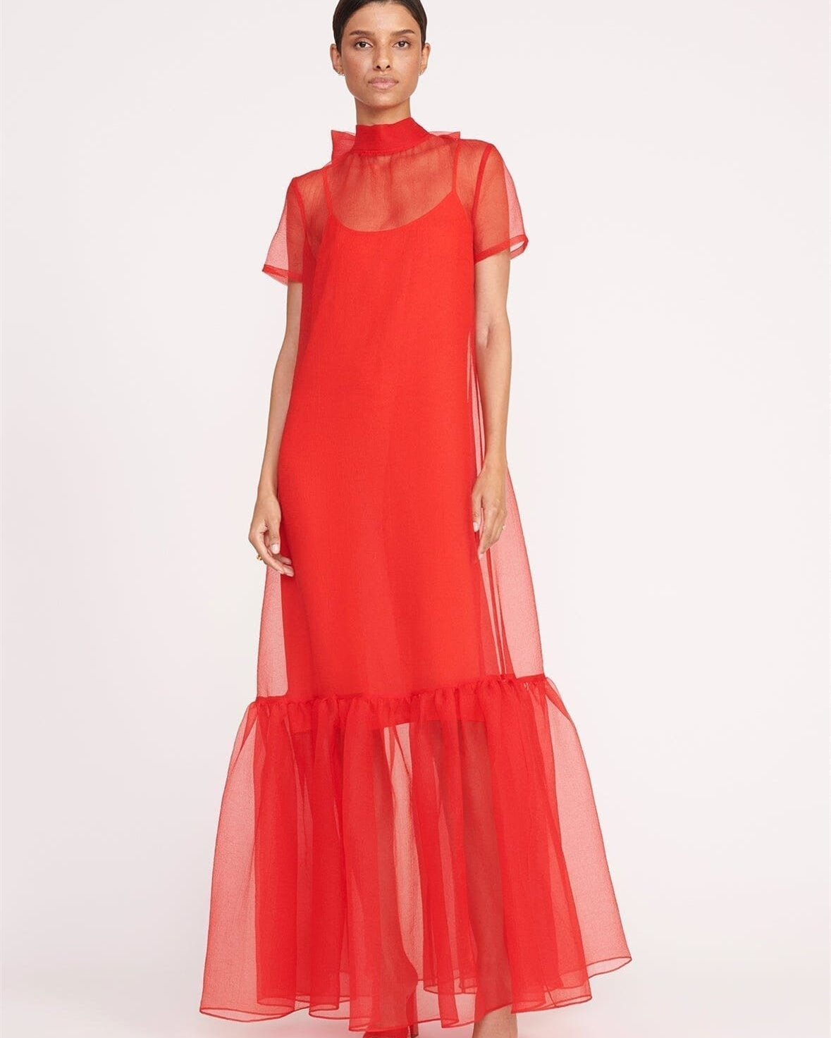 Agatha Tül Kaplama Kısa Kollu Maxi Elbise