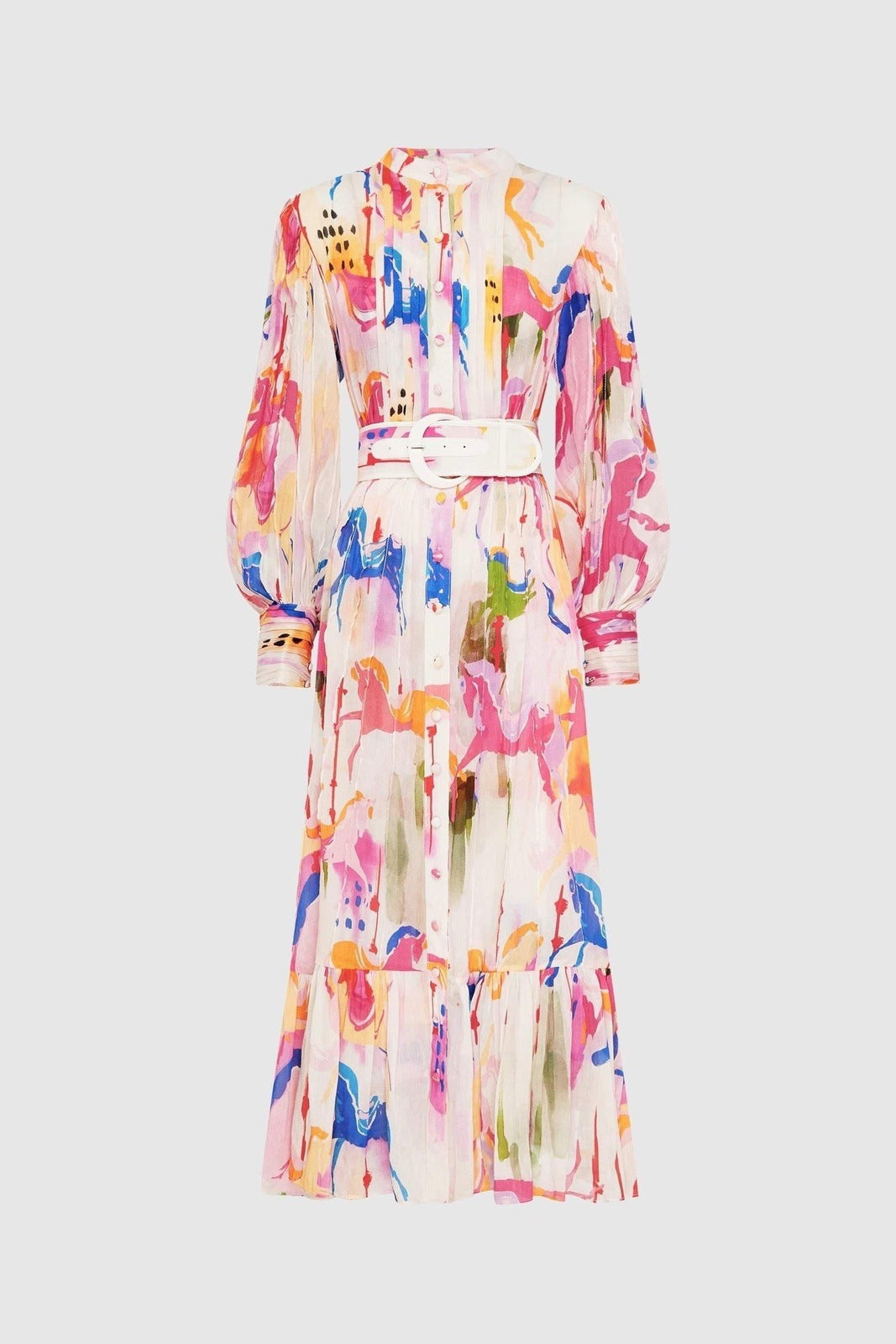 Rhoda Baskılı Kuşaklı Katlı Maxi Elbise