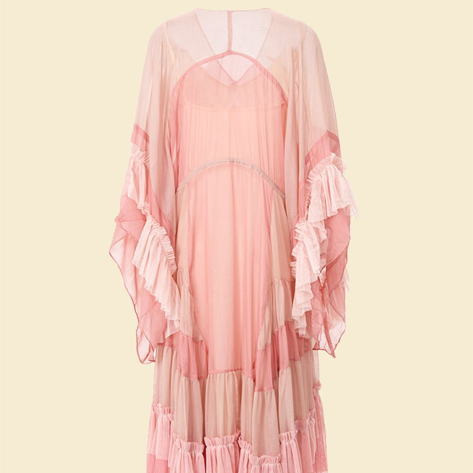 Katie Mesh Degrade Pembe Midi Uzun Elbise