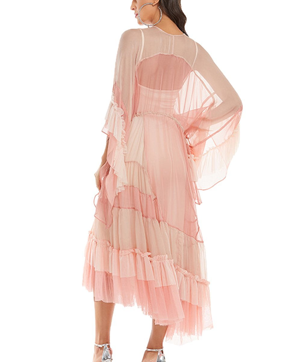 Katie Mesh Degrade Pembe Midi Uzun Elbise