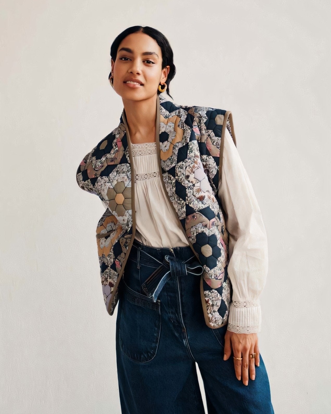 Kaylani Çiçek Baskılı Cabrio Kapitone Ceket