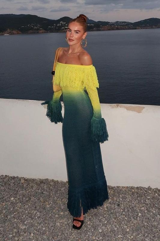 Lara Degrade Püsküllü Tığ İşi Uzun Elbise