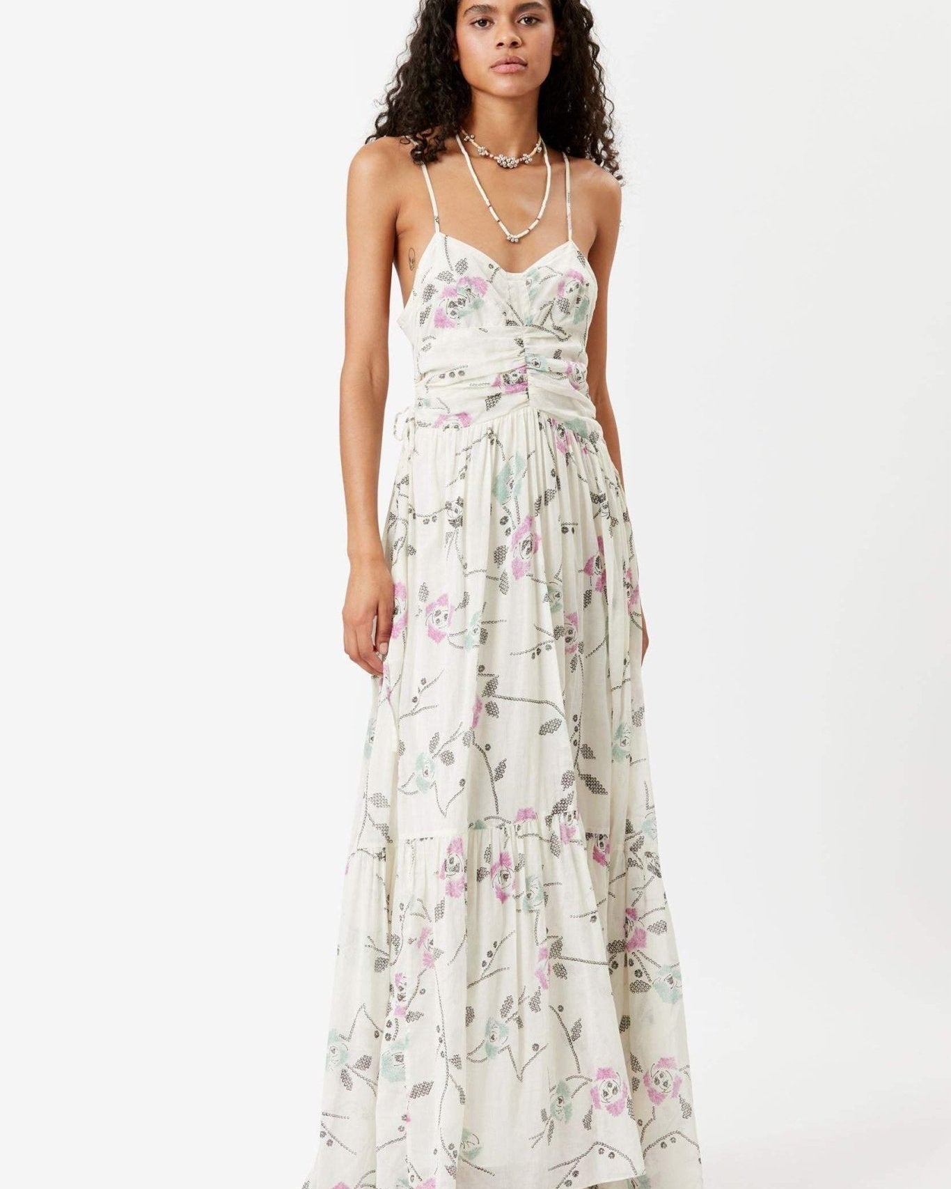 Lorna Baskılı İşlemeli Flare Slip Maxi Elbise