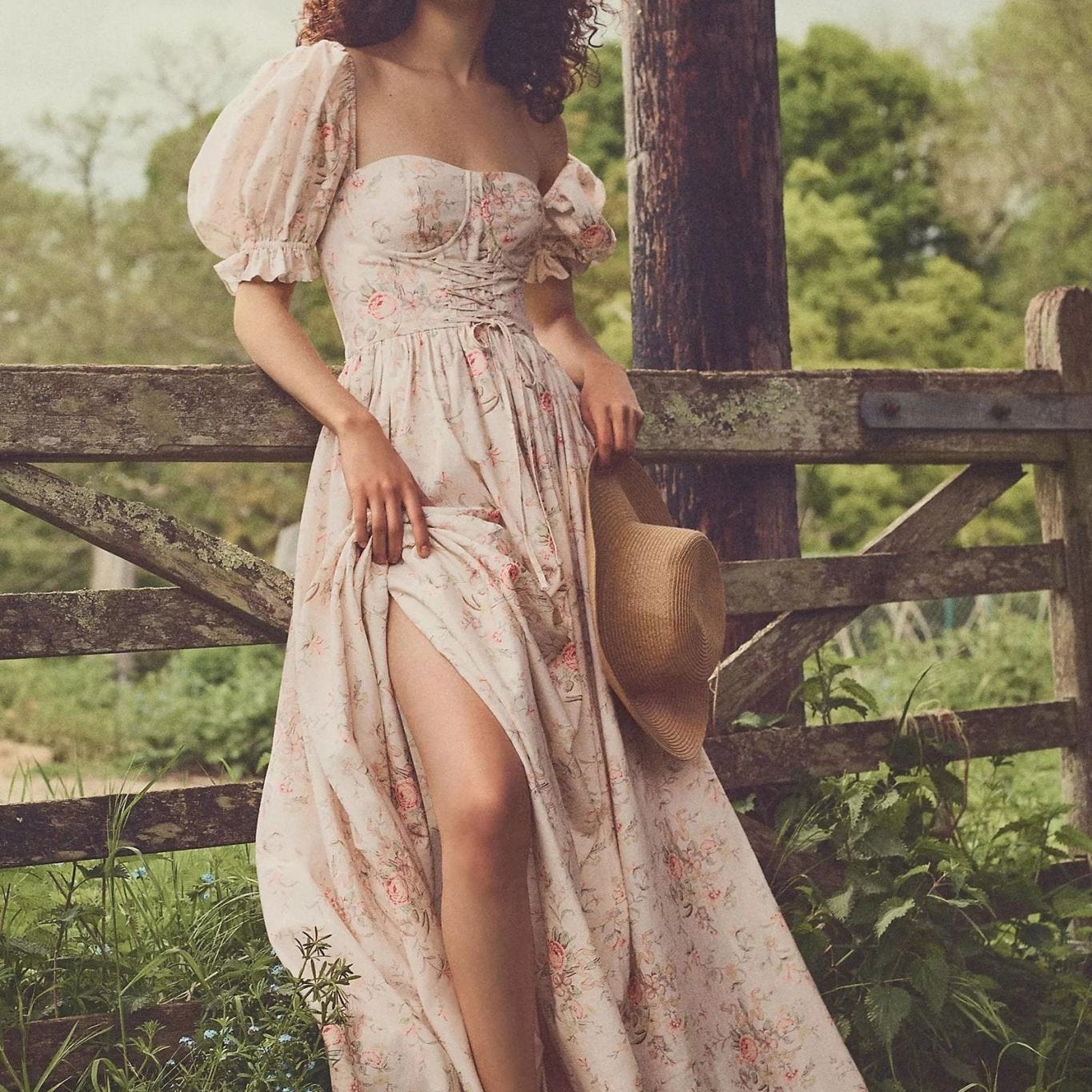 Luminon Baskılı Rönesans Yırtmaçlı Maxi Elbise