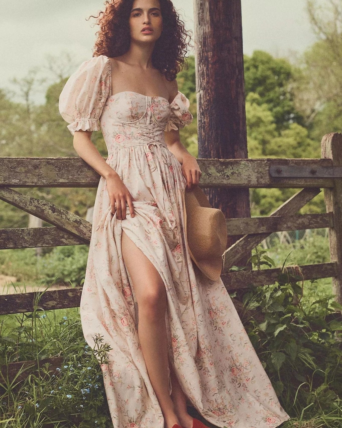 Luminon Baskılı Rönesans Yırtmaçlı Maxi Elbise