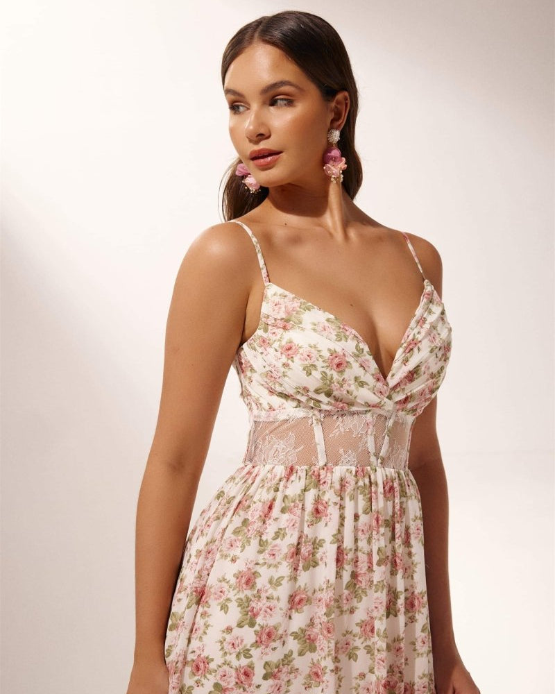 Lydia Rose Desenli Yarı Transparan Maxi Elbise