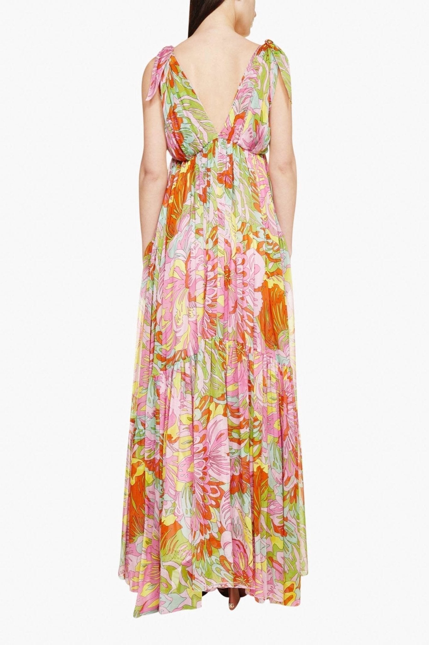 Lyuba Baskılı V Yaka Maxi Elbise