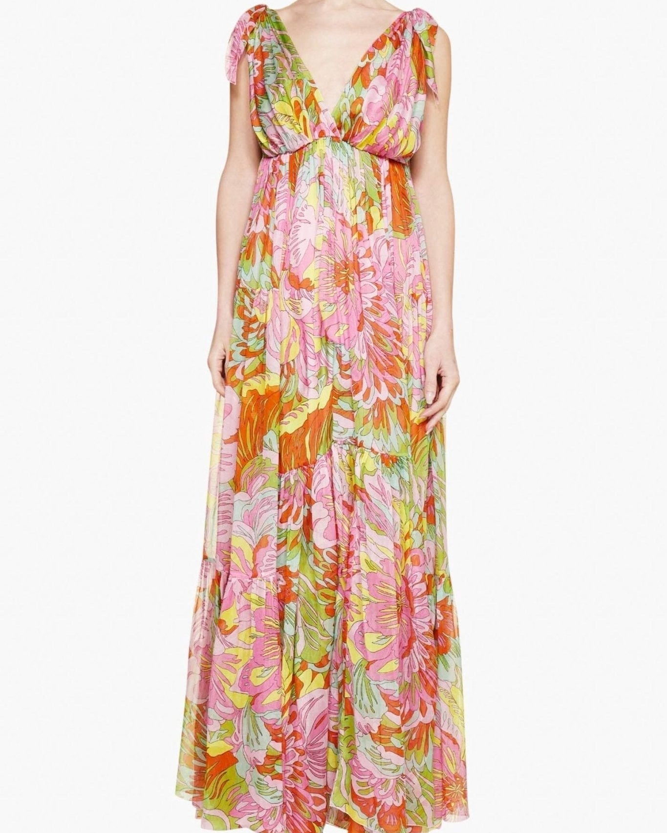 Lyuba Baskılı V Yaka Maxi Elbise