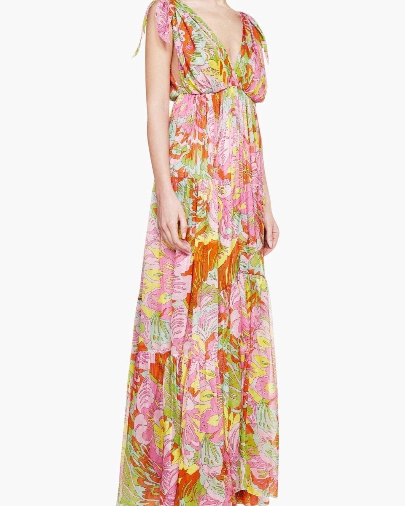 Lyuba Baskılı V Yaka Maxi Elbise