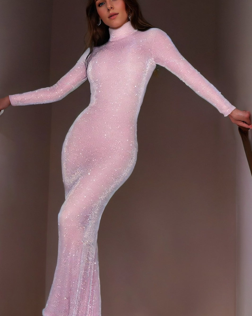 Madeline Balıkçı Yaka Metalik Maxi Elbise