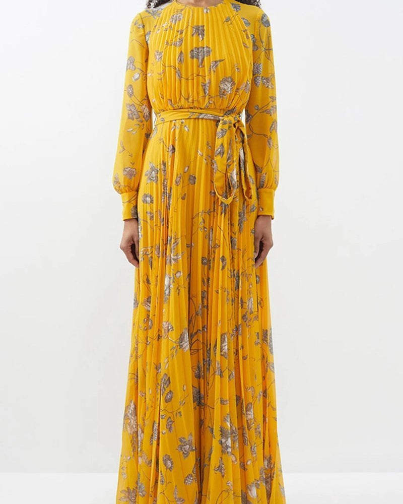 Marilyn Baskılı Plise Şifon Maxi Elbise