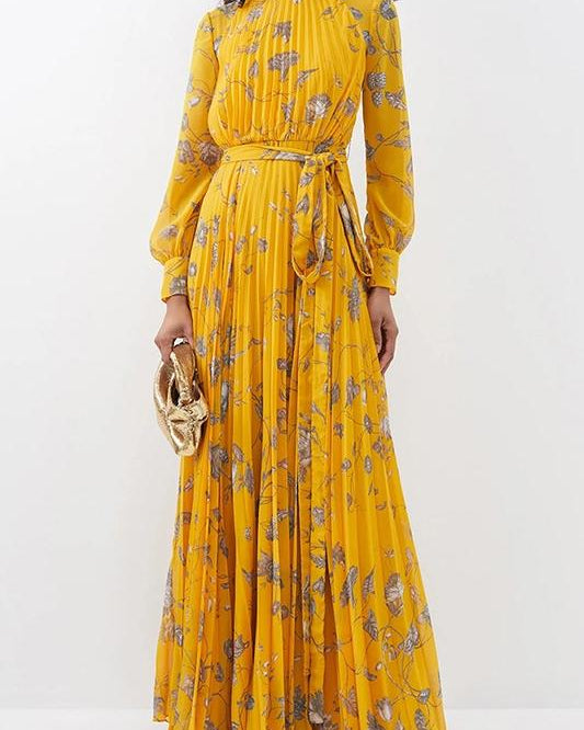 Marilyn Baskılı Plise Şifon Maxi Elbise