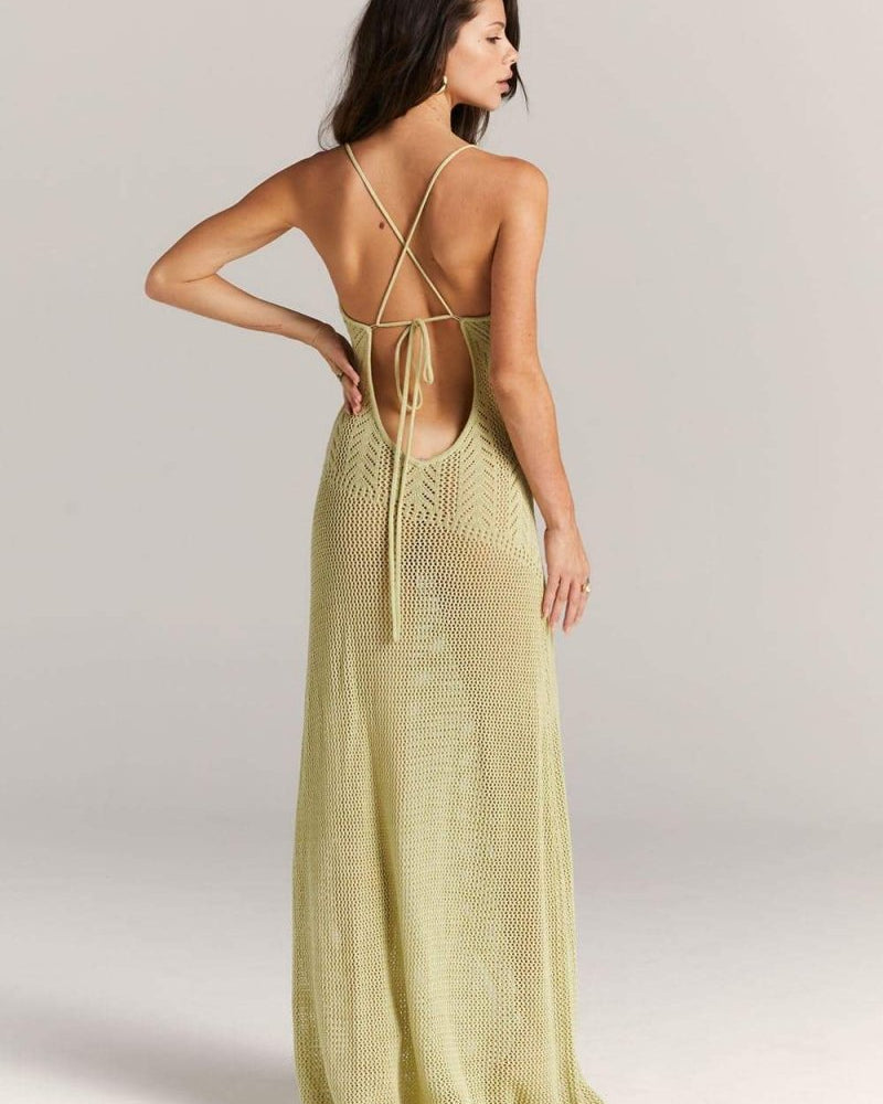 Marjorie Çiçek Kesikli Tığ İşi Uzun Elbise